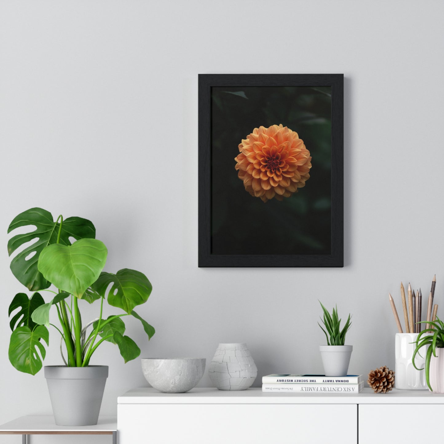 Vertical Framed Poster, Nature’s geometry, painted in sunset hues
