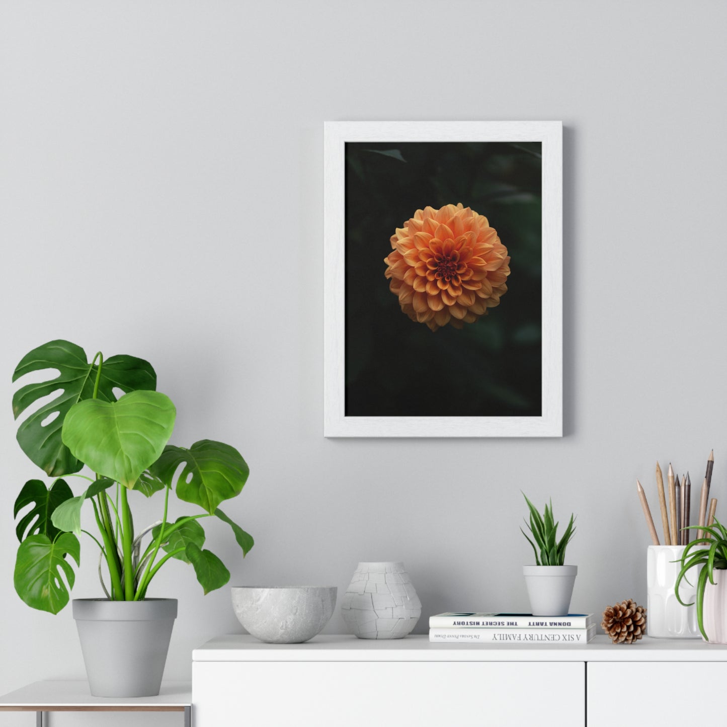 Vertical Framed Poster, Nature’s geometry, painted in sunset hues