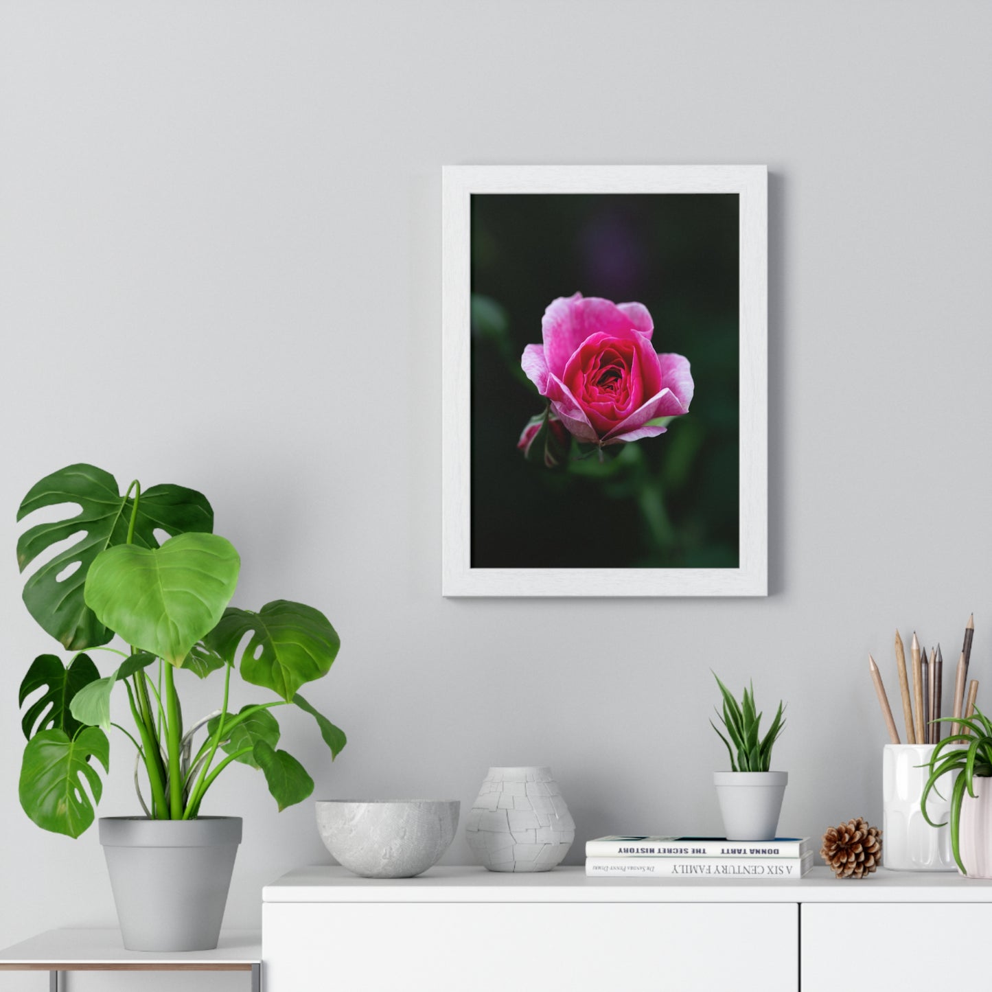 Vertical Framed Poster, A quiet bloom, full of emotion