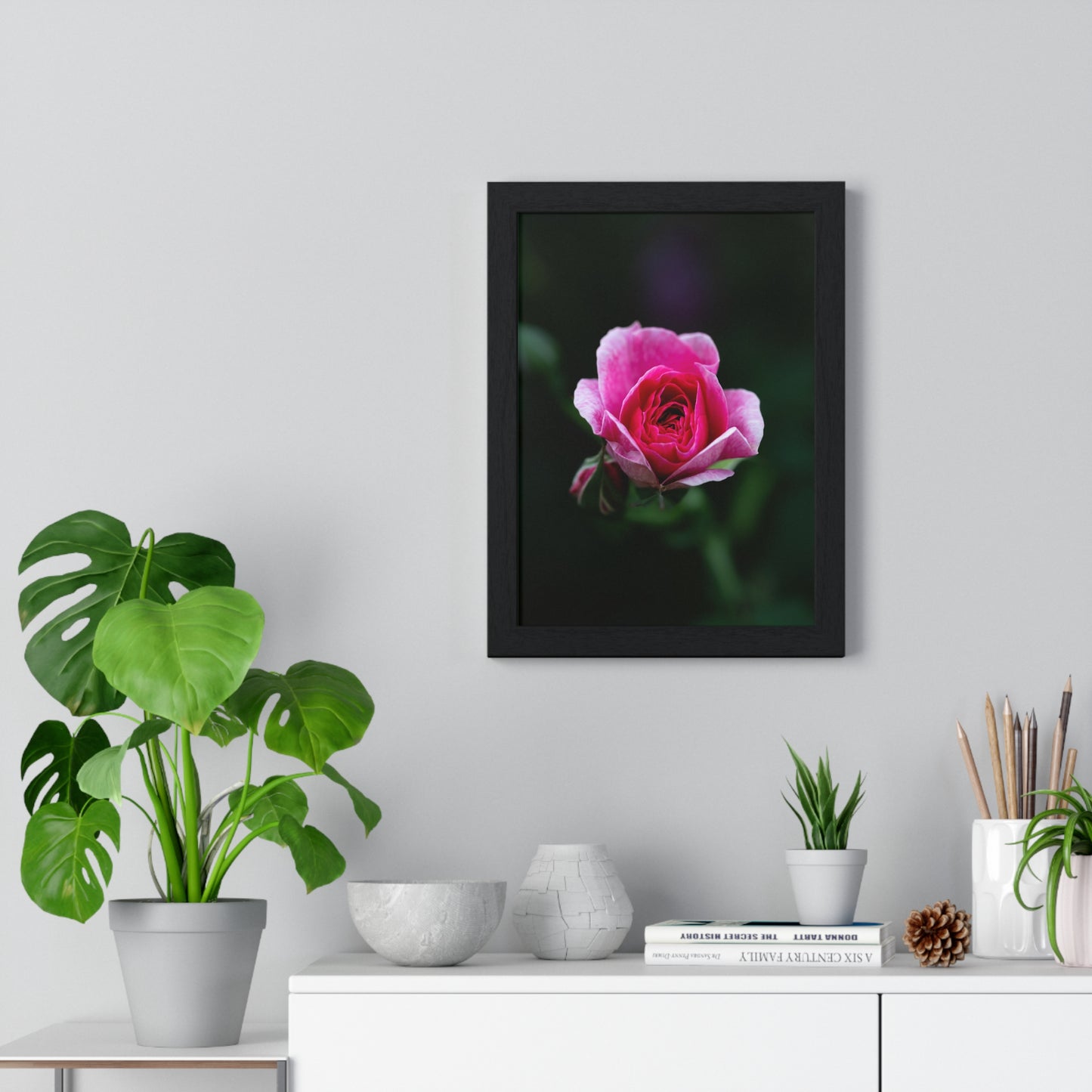 Vertical Framed Poster, A quiet bloom, full of emotion